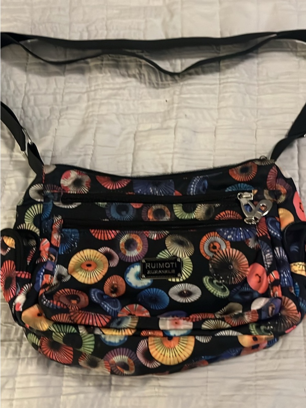 Floral Disc Print Crossbody Bag - Black Multicolor